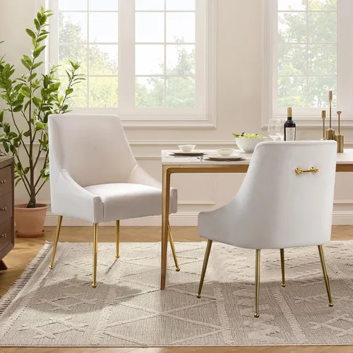 Miniatura 11 de Juego de 2 sillas de comedor de terciopelo, sillas de comedor tapizadas con patas de metal dorado pulido, sillas auxiliares de cocina de granja, Azul