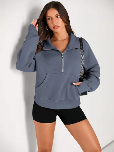 Miniatura 2 de AUTOMET Womens Sweatshirts Half Zip Cropped Pullover Fleece Quarter Zipper Hoodies Fall outfits Clothes Thumb Hole