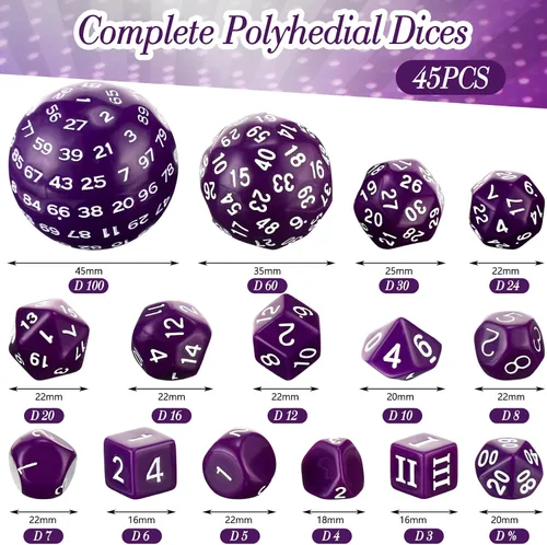 Miniatura 2 de Libima Juego completo de 3 dados poliédricos D3-D100 de 100 caras multicara D100 para juegos de rol y fiestas (colores clásicos)