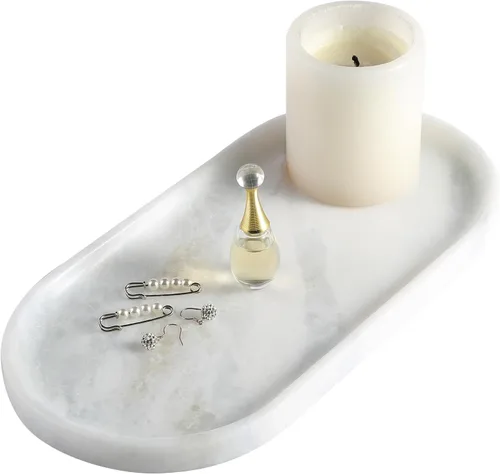 Miniatura 11 de Koville Bandeja decorativa de mármol natural indio, 12 x 6 pulgadas, organizador de encimera, catchall para perfumes, velas, joyas