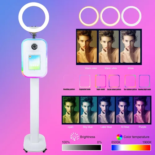 Miniatura 2 de Máquina portátil de cabina de fotos 2 en 1 - Compatible con iPad 10.2-13 y cámara DSLR, con funda de vuelo, control de aplicación RGB luz para Blanco