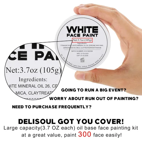Miniatura 8 de Kit de maquillaje de payaso, pintura facial roja, blanca y negra (11.11 onzas), kit profesional de pintura facial, pintura corporal a base de aceite