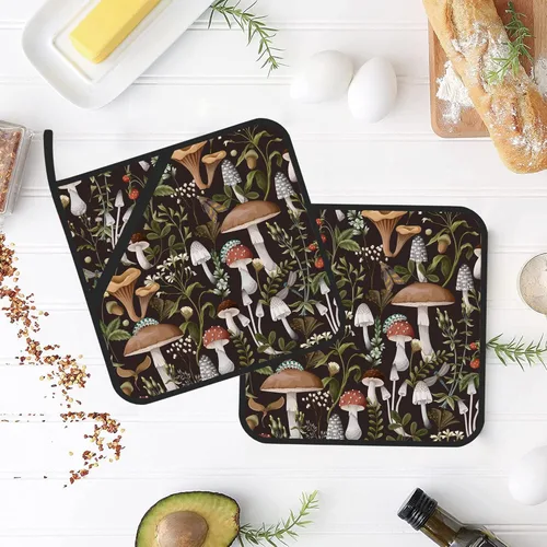 Miniatura 4 de Juego de 2 soportes para ollas de setas y hojas, resistentes al calor, para microondas, horno, horno, platos y barbacoa