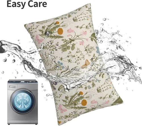 Miniatura 4 de AEIOAE Fundas de Almohada de Primavera 12x20 Pulgadas Juego de 2, Fundas de Almohadas Decorativas de Flores Silvestres y Plantas Verde Salvia