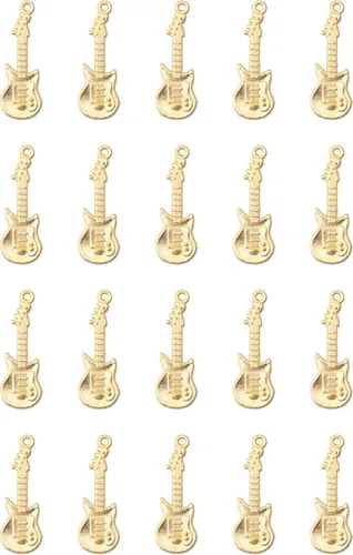 Miniatura 7 de Ruwado 30 dijes de guitarra de metal, lindos mini elementos musicales vintage, instrumentos colgantes para hacer joyas, kits de búsqueda de Plata