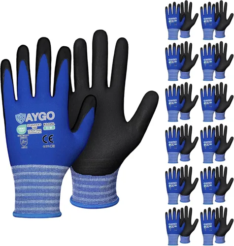 Miniatura 58 de KAYGO Guantes de Trabajo de Seguridad con Revestimiento de Nitrilo MicroFoam, 3 Pares KG18NB, Guante de Punto Sin Costuras de Nylon con Dedos Gris