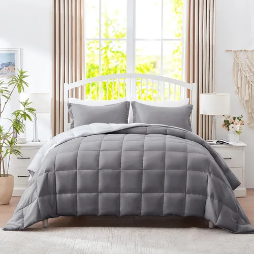 Miniatura 9 de SunStyle Home Juego de edredón de tamaño King – Edredón reversible con costura de caja de 3 piezas, juegos de ropa de cama ligera con 1 edredón