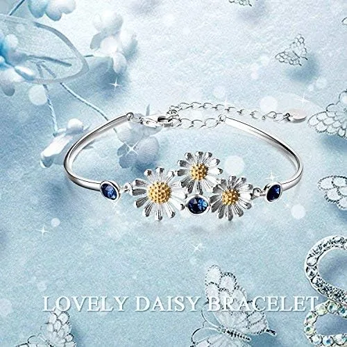 Miniatura 5 de YAFEINI Pulsera de plata de ley 925 con margaritas y flores para mujer, regalos de joyería, Plata Esterlina