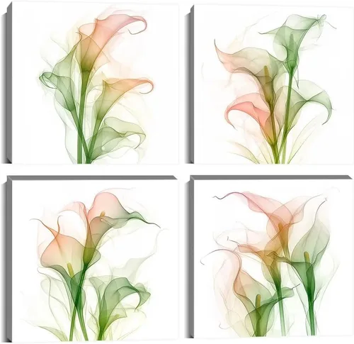 Miniatura 14 de Wall HDQ Arte de pared de flores para baño, dormitorio, sala de estar, decoración de pared azul y naranja, pintura floral, lienzo impreso, imagen