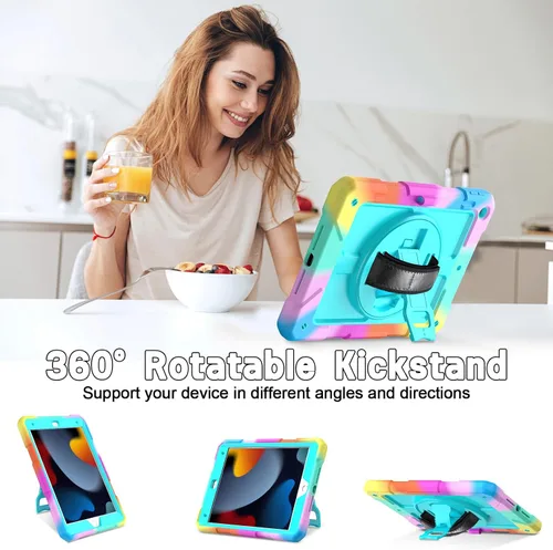 Miniatura 3 de LTROP Funda para iPad de 9ª/8ª/7ª generación (2021/2020/2019), Funda para iPad de 10.2" a prueba de golpes con correa para el hombro, soporte