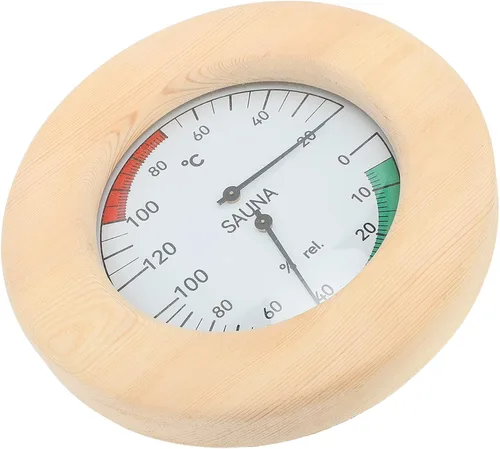 Miniatura 3 de Focket Sauna Thermometer, 2 in 1 Real Time Monitoring Sauna Hygrometer, Wood Construction Hygrothermograph with Wall Mounted Design for Room Hotel