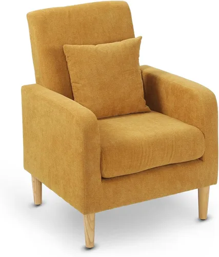 Miniatura 9 de OS MOTOR Sofá tapizado con almohada, sillón de tela con patas de madera, cómoda silla de descanso para sala de estar, dormitorio u oficina, soporta