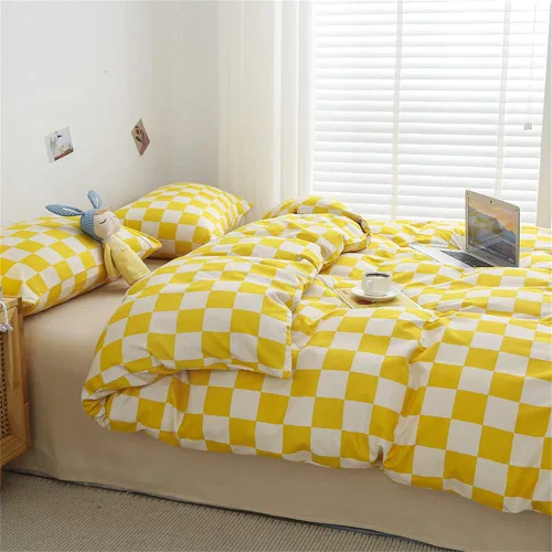 Miniatura 3 de Wellboo Juegos de Edredones Amarillo y Blanco Tamaño Individual Mujeres Hombres Amarillo Brillante Tablero de Ajedrez Cuadrícula Ropa de Cama