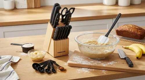 Miniatura 9 de Farberware - Juego de 22 piezas de cuchillos con remache triple que "nunca necesitan afilarse", acero inoxidable de alto carbono, juego de cuchillos