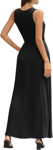 Miniatura 5 de Lilbetter - Vestido largo, simple, sin mangas, escote en V profundo, color liso, suelto, informal, para mujer