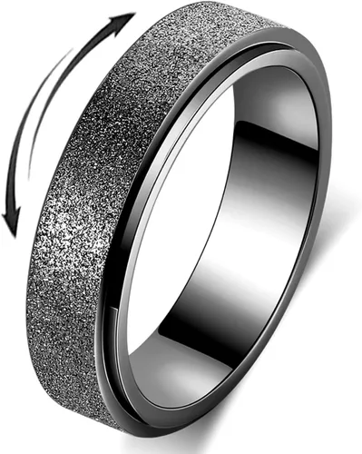 Anillo de ansiedad de acero inoxidable de titanio para mujeres y hombres, anillo giratorio, talla 6-12, ancho 6 mm, 5 colores: oro Negro