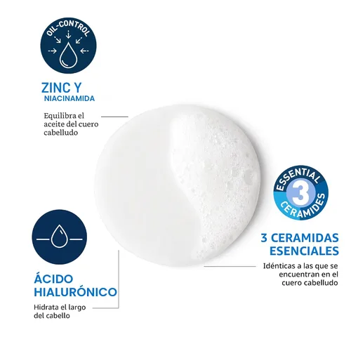 Miniatura 4 de CeraVe Champú equilibrante de control de aceite, champú aclarador con ceramidas y ácido hialurónico, elimina el aceite y deja el cabello hidratado