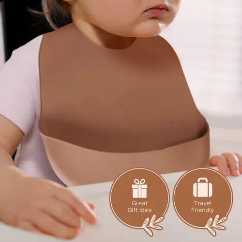Miniatura 4 de Baberos de silicona para bebés, babero impermeable sin BPA con bolsillo, apto para lavavajillas con recogedor de alimentos