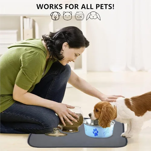 Miniatura 2 de IYYI Tapete de comida para gatos, tapete de silicona para comida de mascotas para el piso, tapete antideslizante impermeable para alimentación