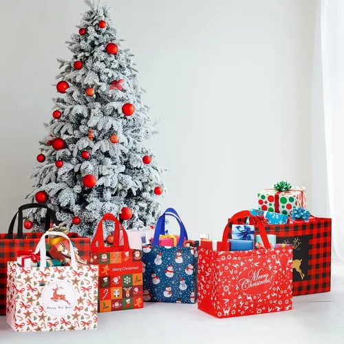 Miniatura 6 de YANGTE Paquete de 20 bolsas de regalo de Navidad de varios tamaños, bolsas reutilizables con asa, incluye 4 grandes 8 medianas 8 pequeñas bolsas