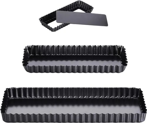 Boao 3 sartenes rectangulares para quiche de 14, 10 y 4 pulgadas, antiadherentes, con parte inferior suelta extraíble, bordes acanalados para tartas