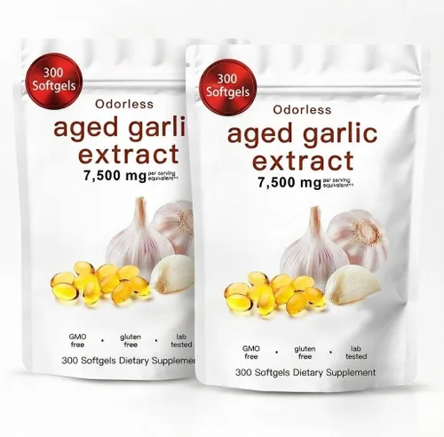 Miniatura 7 de Extracto de ajo envejecido, 300 cápsulas blandas, suplemento de ajo orgánico inodoro, madurado por 2 años, vegetariano, sin OMG, totalmente natural