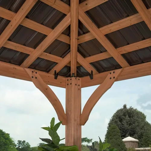Miniatura 8 de Backyard Discovery Barrington - Cenador Pabellón de madera de cedro para exteriores de 12' x 10' con techo rígido de acero galvanizado de cadera