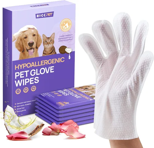 Miniatura 11 de HICC PET Toallitas desodorizantes de limpieza para perros y gatos, hipoalergénicas, hidratantes y nutritivas para guantes de aseo de mascotas