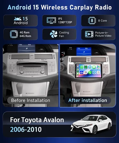 Miniatura 3 de 8Core4+64G Estéreo de coche para Toyota Avalon 2006-2010 Wireless CarPlay/Android Auto Android Radio con Qualcomm 9 pulgadas IPS pantalla táctil