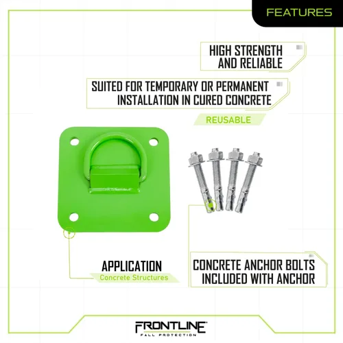 Miniatura 4 de FRONTLINE FALL PROTECTION Placa de anclaje reutilizable con anillo en D de hormigón y acero COP01 Paredes de hormigón, techos, columnas Acero