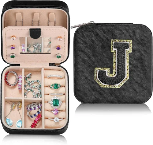 Parima Regalos de Navidad para hombres Joyero de viaje negro para hombres, collar, aretes, anillos, estuche de joyería de viaje para hombres