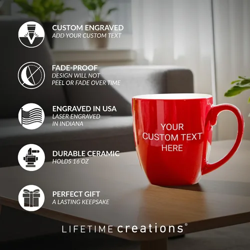 Miniatura 2 de Taza de café personalizada grabada "Crea tu propia taza" (Rojo) - Gran taza de café personalizada, taza grande personalizada, taza personalizada