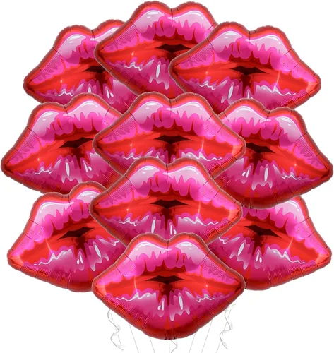 Paquete de 10 globos grandes de labios rojos y rosados, globos de corazón para decoración de fiestas temáticas de maquillaje, aniversario, Kiss the