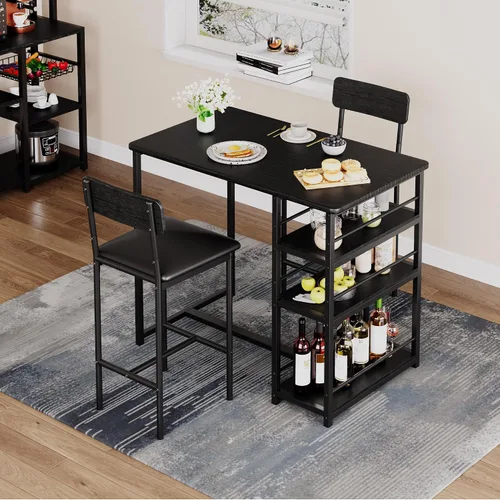 Miniatura 3 de GAOMON Juego de mesa de comedor para 2, mesa de cocina y sillas para 2 personas con sillas tapizadas, juego de mesa de cocina de barra de 3 piezas