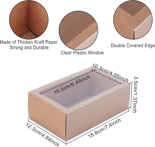 Miniatura 2 de BENECREAT Paquete de 12 cajas rectangulares de papel kraft de 7 x 5 x 1.5 pulgadas con ventana de plástico de PVC para regalos de fiesta, dulces