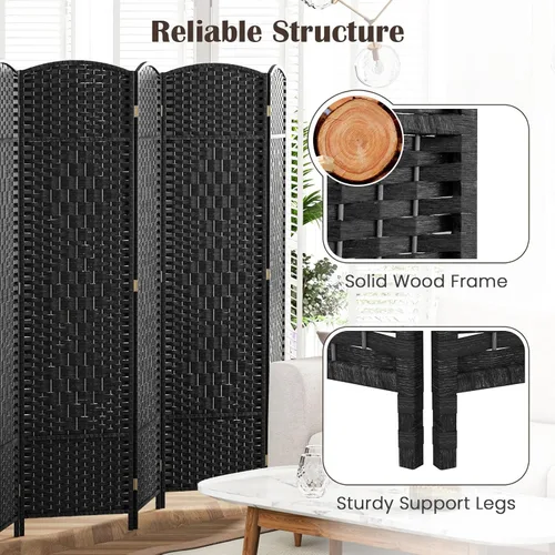 Miniatura 5 de GOFLAME Divisor de habitación de 8 paneles, pantalla de privacidad plegable de 6 pies de alto con textura tejida a mano y marco de madera maciza