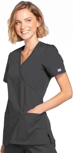 Miniatura 3 de Mujer Mock Wrap Top Workwear Originals con paneles traseros de punto acanalado WW650