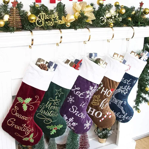 Miniatura 20 de GEX Medias de Navidad Paquete de 6 para Familia 20" Grandes Lentejuelas Doradas de Seda con Suave Piel Sintética Bordada Decoraciones Clásicas