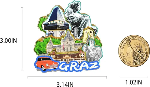 Miniatura 3 de Imán de Austria Graz para nevera, diseño de madera en 3D, monumentos coleccionables, decoración hecha a mano