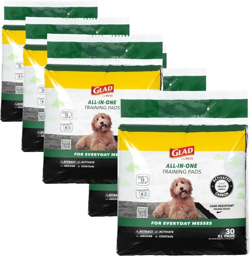 Glad for Pets Extra Large Charcoal Training Pads for Dogs and Puppies, Activated Carbon Odor Control, 6-Layer Absorbent Leak-Proof Pee Pads with