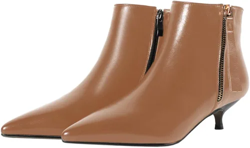 Miniatura 4 de MERUMOTE Botines de cuero para mujer, zapatos de tacón bajo, botines de invierno con cremallera