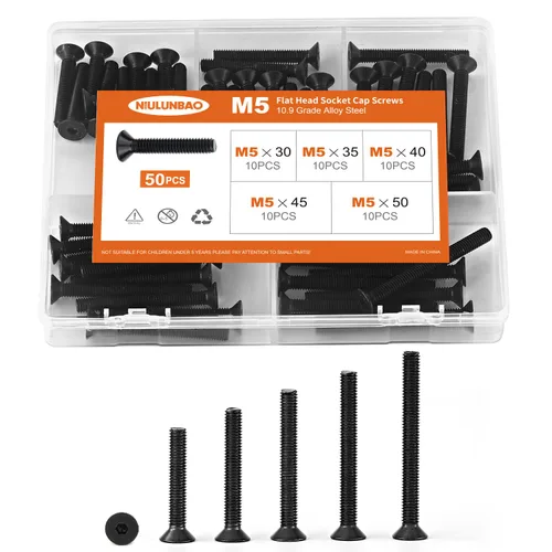 Miniatura 25 de Tornillos avellanados de cabeza plana M6 x 0.787 in, 0.984 in, 1.181 in, 1.378 in, 1.575 in, tornillos avellanados, acero de aleación de grado 10.9