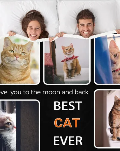 Miniatura 4 de Manta de fotos personalizada para los amantes de los gatos, el mejor gato de la historia, manta Sherpa con imagen personalizada, collage de 8 fotos