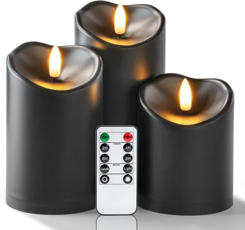 Miniatura 10 de Homemory Velas sin llama color burdeos, velas parpadeantes impermeables sin llama, velas LED de pilar para exteriores operadas por batería