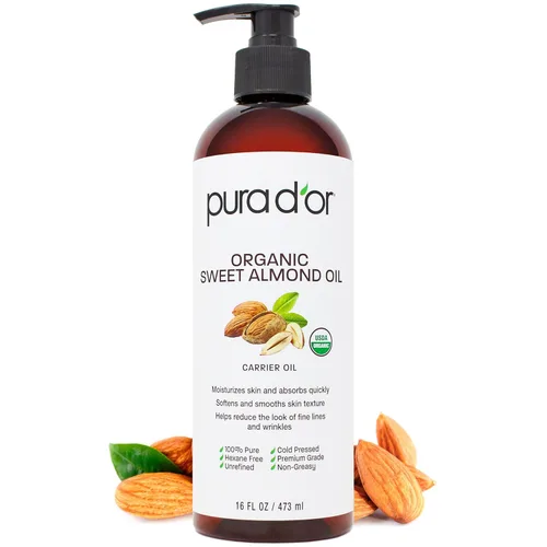 PURA D'OR Aceite de Almendra Dulce ORGÁNICO de 16 Oz - 100% Puro y Natural Certificado USDA Prensado en Frío Aceite Portador Para Belleza DIY -