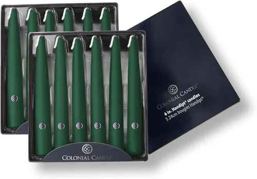 Miniatura 35 de Colonial Candle Vela cónica sin perfume, colección Handipt, ámbar, 12 pulgadas, paquete de 12, hasta 10 horas de combustión