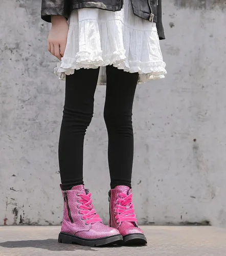 Miniatura 7 de DADAWEN Botas de tobillo con purpurina para niños y niñas, zapatos de combate impermeables con cremallera lateral para niños pequeños, niños grandes