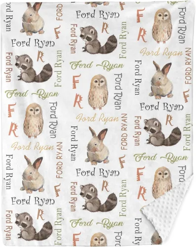 Miniatura 12 de Manta personalizada de Woodland para bebé, manta personalizada de doble capa de felpa de Minky con respaldo punteado, mantas para bebé recién