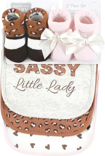 Miniatura 185 de Hudson Baby Conjunto de babero y calcetines unisex de algodón para bebé
