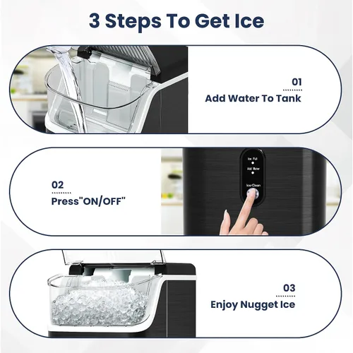 Miniatura 3 de Antarctic Star Fabricadores de Hielo en Nuggets para Encimera con Autolimpieza, 35 libras/24H, Máquina Portátil de Hielo Sónico con Negro